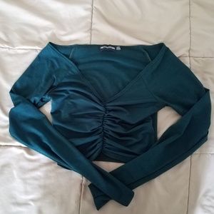 PrettyLittleThing Ruched Green Low Cut Crop Top